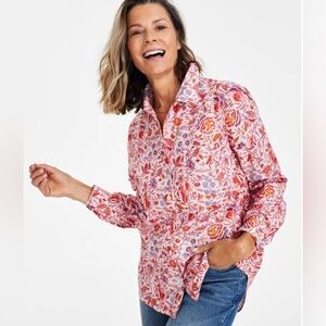 Style & Co. Women's Floral Printed Cotton Button-Up Shirt